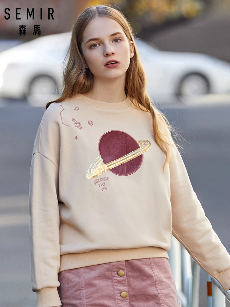 SEMIR Women Embroidered Sweatshirt Sequin Women's Dropped Shoulder Pullover Sweatshirt with Ribbed Crewneck Cuff and Hem
SEMIR Women Embroidered Sweatshirt Sequin Women's Dropped Shoulder Pullover Sweatshirt with Ribbed Crewneck Cuff and Hem