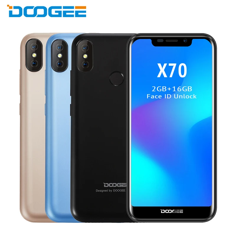 

DOOGEE X70 Mobile Phone 5.5 inch 2GB RAM 16GB ROM MTK6580 Quad Core Smartphone Android 8.1 Dual Rear Camera 3G Smartphone