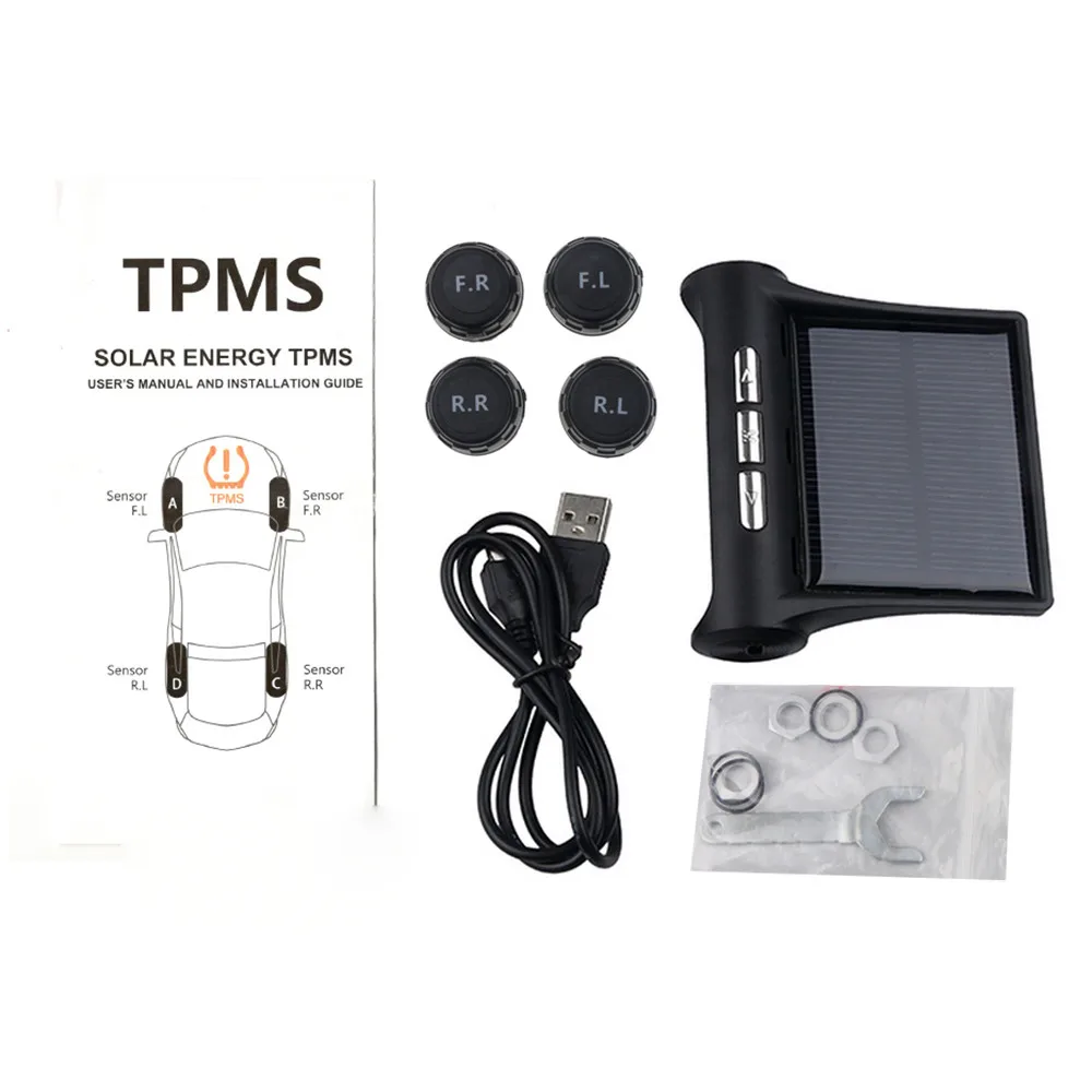 Система контроля давления в шинах TPMS с USB или солнечной зарядкой цифровой ЖК
