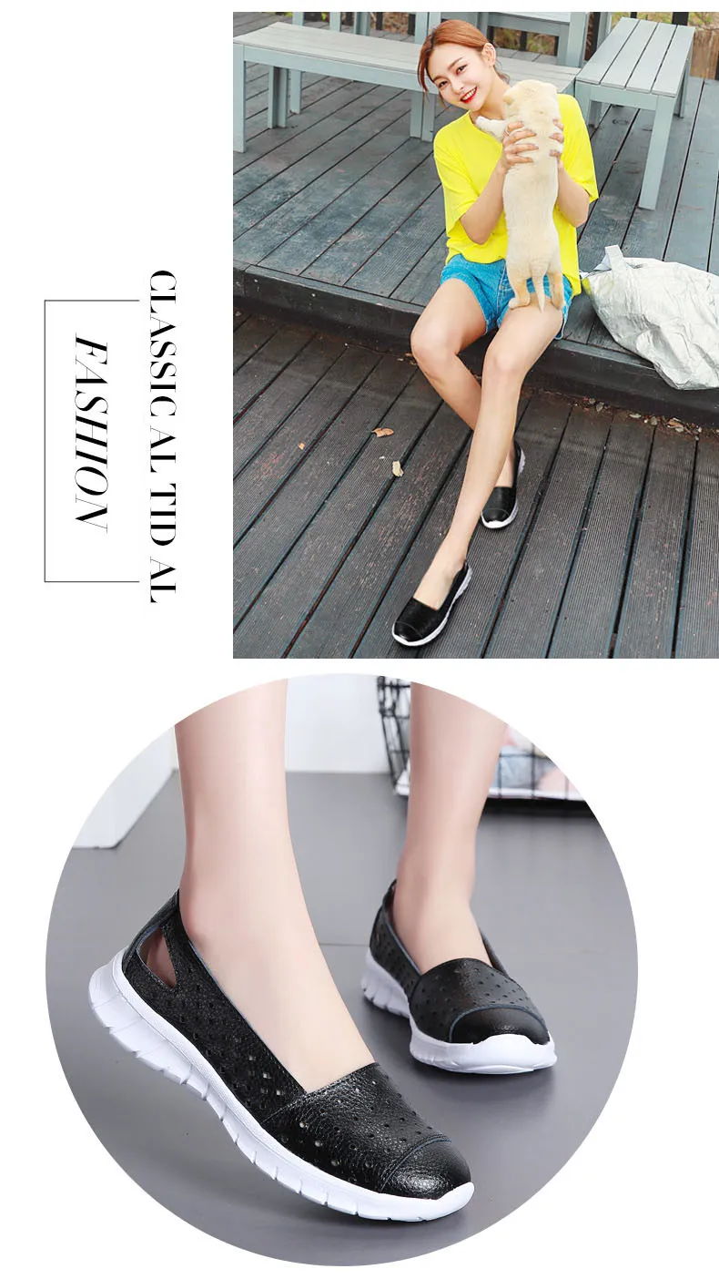 2019 Summer women flat shoes genuine leather cutout ballet flats shoes flats ladies slip on loafers nurse boat shoes (11)
