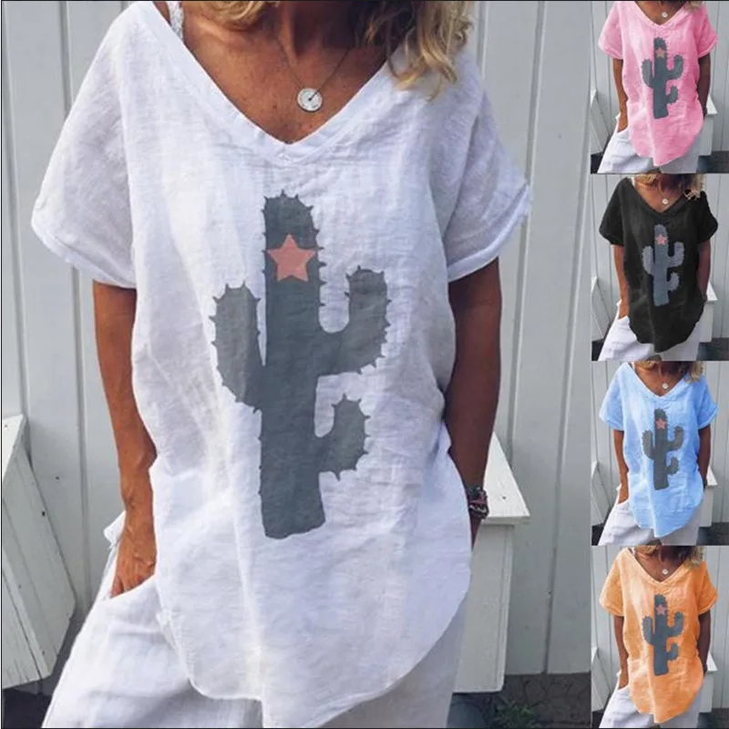 Cotton Linen V-neck Print Large Size Female T-shirt Harajuku Loose Irregular Women's T-shirts 2019 Summer Casual Ladies T-shirt
Cotton Linen V-neck Print Large Size Female T-shirt Harajuku Loose Irregular Women's T-shirts 2019 Summer Casual Ladies T-shirt