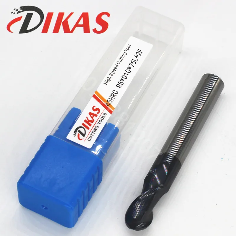 Dikas 45HRC R5*D10*75L*2F material Carbide Ball Nose End Mills 2 flute 10mm coating nano use for High-speed milling machine
Dikas 45HRC R5*D10*75L*2F material Carbide Ball Nose End Mills 2 flute 10mm coating nano use for High-speed milling machine
