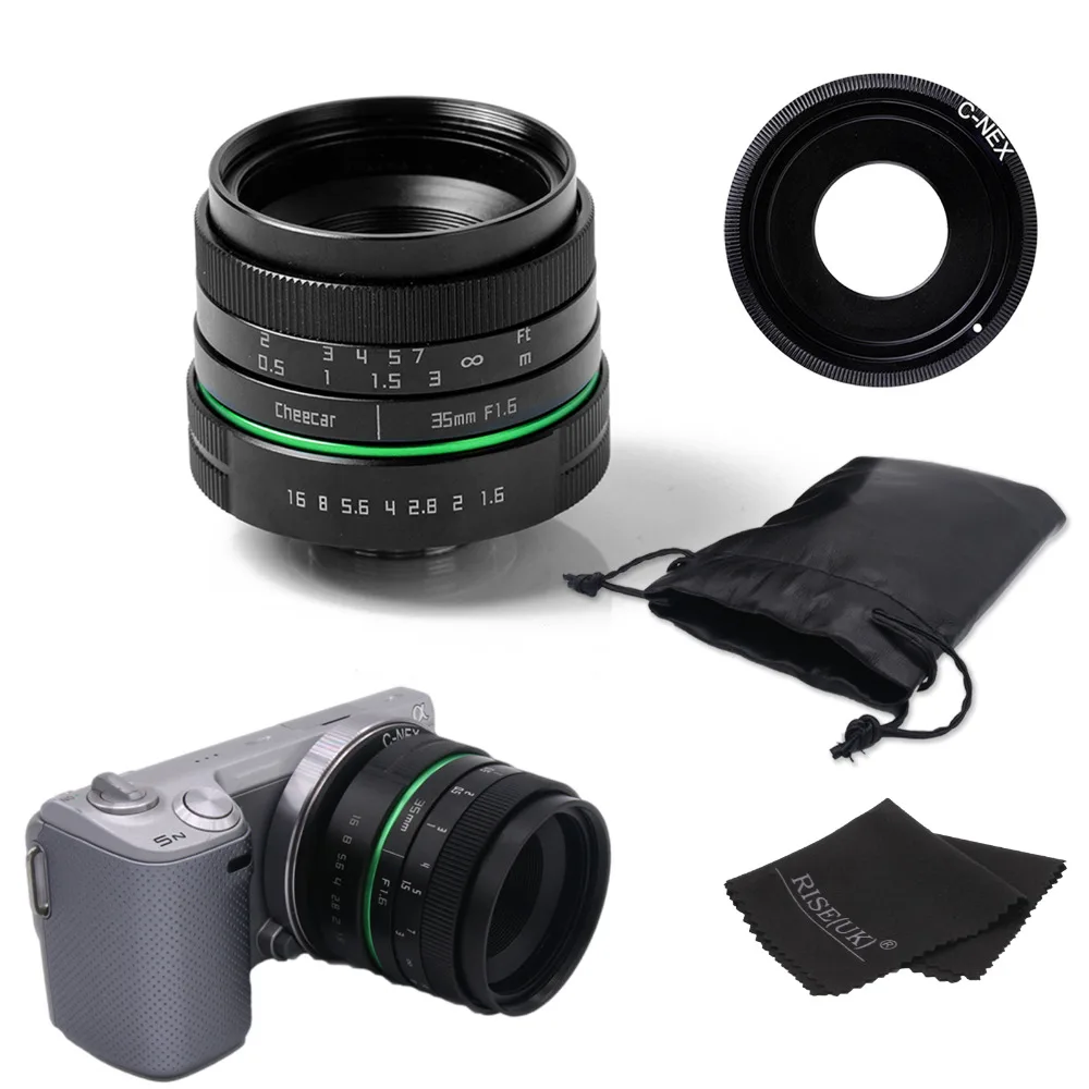 

New green circle 35mm APS-C CCTV camera lens For Sony NEX Camera NEX-6,NEX-5R,NEX-F3,with C-NEX adapter ring +bag + gift