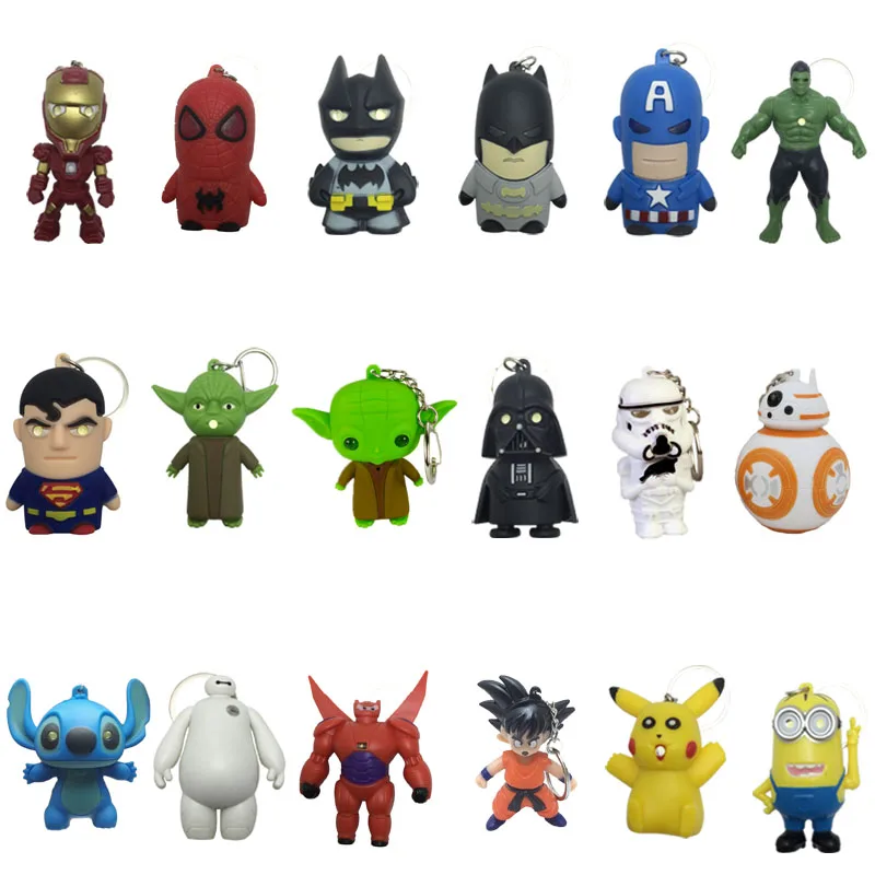 LED Glowing Sound Toy Keychain Avengers Iron Man Spider-Man Star Wars BB-8Robot Black White Warrior Stitch Pikachu Pendant
LED Glowing Sound Toy Keychain Avengers Iron Man Spider-Man Star Wars BB-8Robot Black White Warrior Stitch Pikachu Pendant