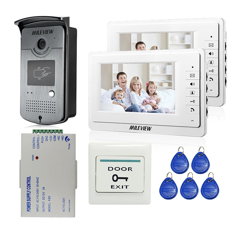 Wired 7" Color Monitor Video Door Phone Intercom Kit + 2 Screen + Outdoor RFID Doorbell Camera + 12V Power Control FREE SHIPPING
Wired 7" Color Monitor Video Door Phone Intercom Kit + 2 Screen + Outdoor RFID Doorbell Camera + 12V Power Control FREE SHIPPING