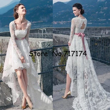Long Sleeves Sexy Backless Sash Front Short Back Long Cheap Summer Beach Bridal Gowns Vintage Full Lace High Low Wedding Dresses
Long Sleeves Sexy Backless Sash Front Short Back Long Cheap Summer Beach Bridal Gowns Vintage Full Lace High Low Wedding Dresses