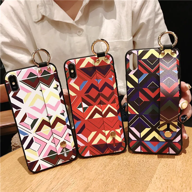 For iphone 7 8 6 6s plus Case Wrist Strap Soft TPU Phone Cases For iphone X Xs max XR Cover Vintage Flower Pattern Holder Case (15)