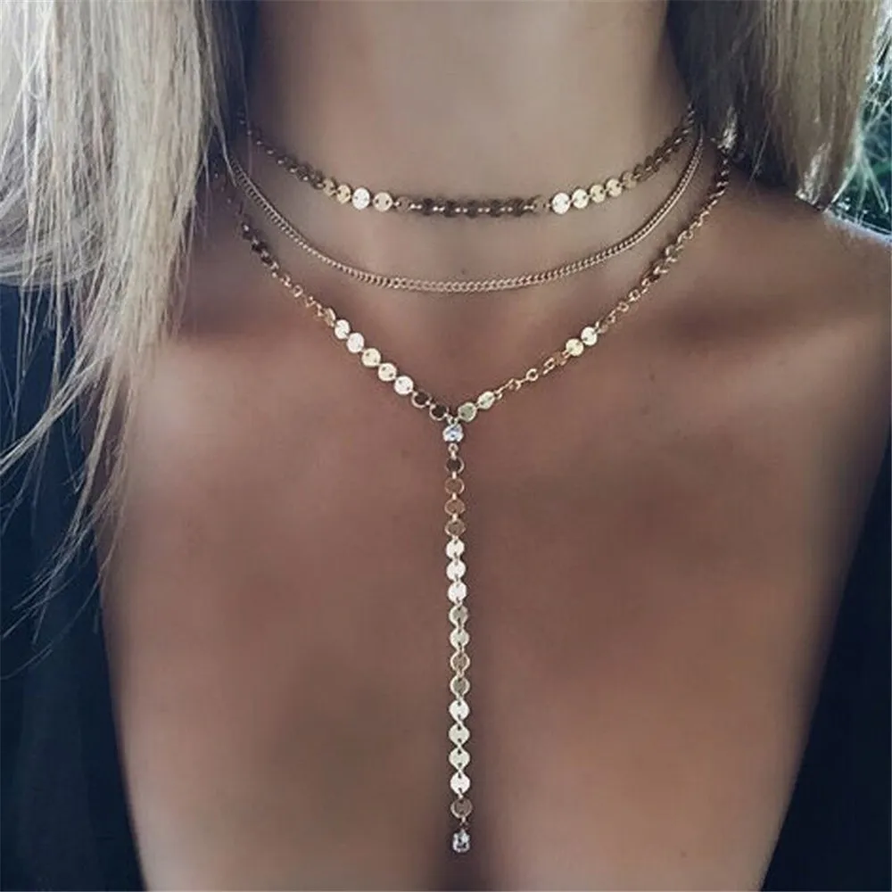 Newest Fashion Jewelry Accessories Gold Color Multiple Layers Sheet Chain With Crystal Necklace For Couple Lovers Collares Mujer
Newest Fashion Jewelry Accessories Gold Color Multiple Layers Sheet Chain With Crystal Necklace For Couple Lovers Collares Mujer