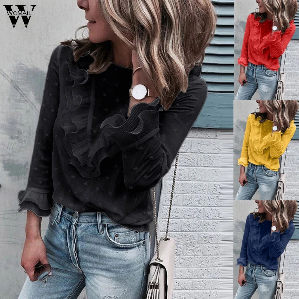 Womail Blouse Women Long Sleeve Lace O-Neck Solid black Office Work Shirt Blouse V-neck Femme Blusas Mujer de Moda 2019 J717 
Womail Blouse Women Long Sleeve Lace O-Neck Solid black Office Work Shirt Blouse V-neck Femme Blusas Mujer de Moda 2019 J717