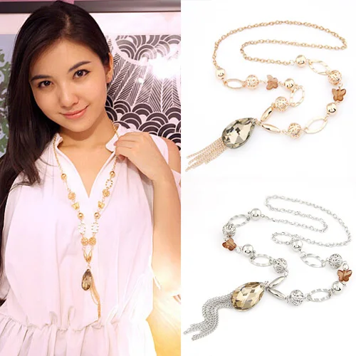 Fashion Long Collares Gold/Silver Water Drop Statement Necklace for Women Tassel Crystal Sweater Chain Necklace bijoux Collier
Fashion Long Collares Gold/Silver Water Drop Statement Necklace for Women Tassel Crystal Sweater Chain Necklace bijoux Collier