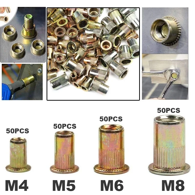 200PCS M4 M5 M6 M8 Zinc Plated Carbon Steel Rivet Nut Threaded Rivnut Insert Assorted kit