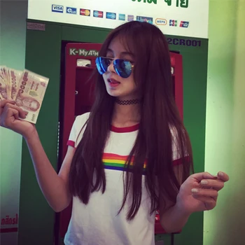 2015 Korean version ulzzang Japanese women's wild rainbow printing Slim round neck short sleeve T-shirt female
2015 Korean version ulzzang Japanese women's wild rainbow printing Slim round neck short sleeve T-shirt female