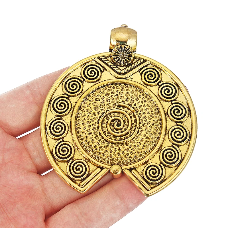 Фото 1pcs Fashion Pendant Embossed Swirl Spairl Votex Hammered Craft Antique Gold For Necklace Jewelry Findings 80*70mm | Украшения и