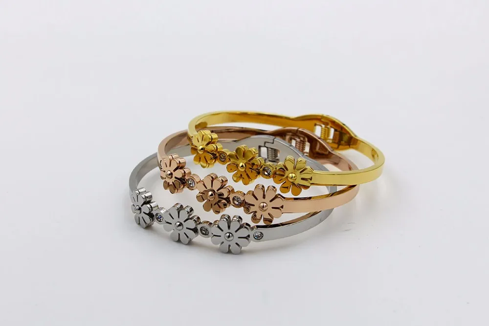 Fashion Brand Rose Gold Color Stainless Steel Crystal Daisy Flower Spring Bangle Bracelet Woman Gift
Fashion Brand Rose Gold Color Stainless Steel Crystal Daisy Flower Spring Bangle Bracelet Woman Gift