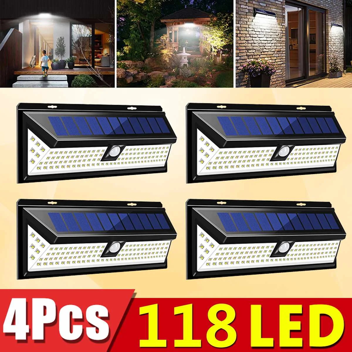 4pcs 1200LM 118LED Light Waterproof Solar Lamp PIR Motion Sensor Wall Light 3 Modes Solar Security Light Outdoor Garden Lighting
4pcs 1200LM 118LED Light Waterproof Solar Lamp PIR Motion Sensor Wall Light 3 Modes Solar Security Light Outdoor Garden Lighting
