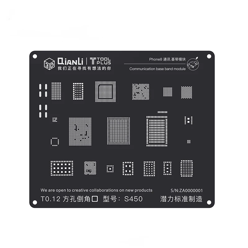 3D Black Steel BGA Stencil for iPhone 8P/8/7P/7/6SP/6S/6P/6/5S/5 Communication Baseband Module Tin Planting Reballing Plate
3D Black Steel BGA Stencil for iPhone 8P/8/7P/7/6SP/6S/6P/6/5S/5 Communication Baseband Module Tin Planting Reballing Plate