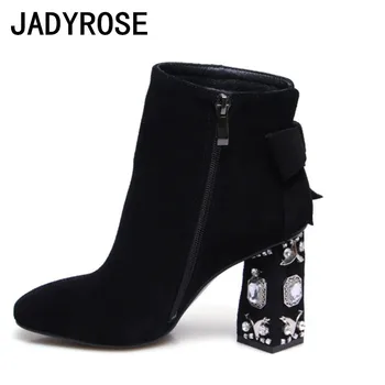 Square Toe Women Black Suede Winter Boots Rhinestone Chunky High Heels Botines Mujer Back Bowknot Ladies Ankle Boots Botte Femme
Square Toe Women Black Suede Winter Boots Rhinestone Chunky High Heels Botines Mujer Back Bowknot Ladies Ankle Boots Botte Femme