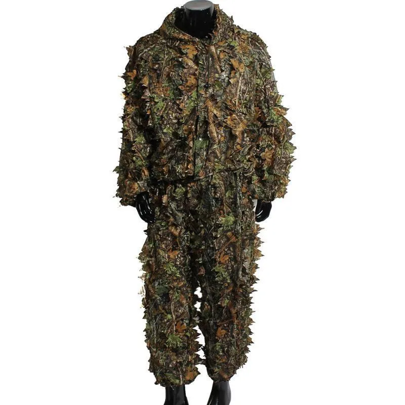 Hunting Ghillie Suits Set Latest 3D Maple Leaf Printed Linen Clothes Laser Stereo Version jacket and pants | Спорт и развлечения