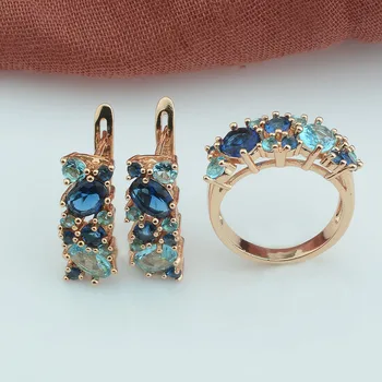 Women Colorful Blue Cubic Zircon Set Earrings Rings 585 Rose Gold Color Jewelry Sets
Women Colorful Blue Cubic Zircon Set Earrings Rings 585 Rose Gold Color Jewelry Sets