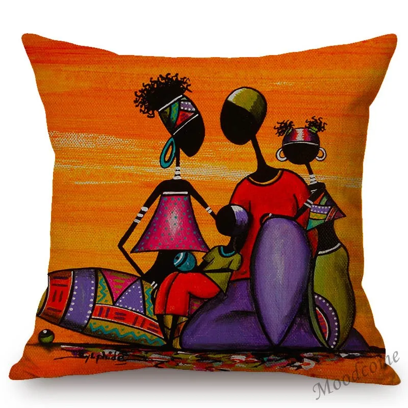 

Lovely Cute Abstract African Cartoon Africa Life Mom and Children Theme Pillow Case Cotton Linen Home Decor Sofa Cushion Cover