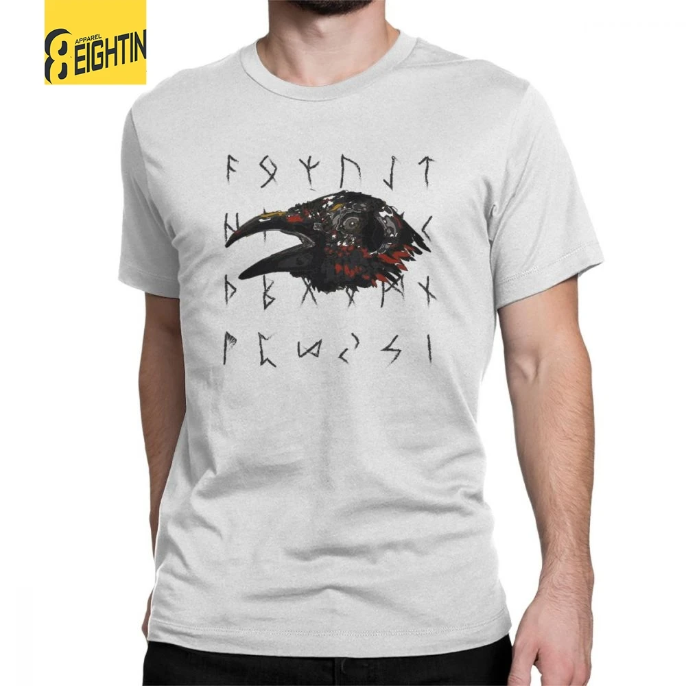 

Man T Shirts Odins Mystic Viking T-Shirts Raven Head And Runes Funny Short Sleeves Tees Round Neck clothing 100% Cotton Graphic