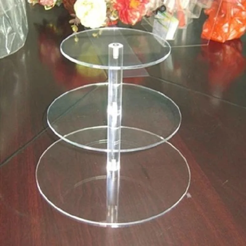 Image Single transparent column three layers removable acrylic high transparent plexiglass circular cake rack cake decorating tools