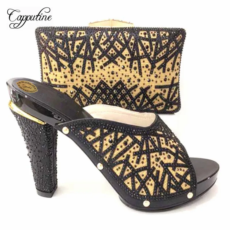 Capputine Fashion Italian Style Slipper Shoes And Bags Set For Party Hot Selling Italian PU Crystal Black Shoes And Bag Set
Capputine Fashion Italian Style Slipper Shoes And Bags Set For Party Hot Selling Italian PU Crystal Black Shoes And Bag Set