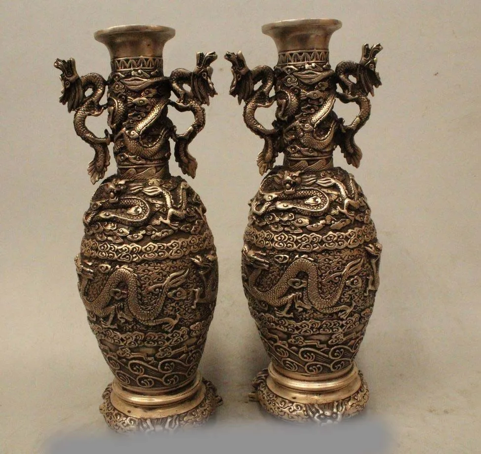 12" Marked China Chinese Dynasty Palace Silver Dragon Play Bead Statue Vase Pot
12" Marked China Chinese Dynasty Palace Silver Dragon Play Bead Statue Vase Pot