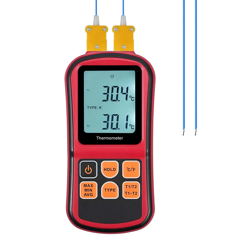 Digital Thermometer Temperature Meter LCD Dual Channel Thermometer For K/J/T/E/R/S/N Type Thermocouples Red ABS Shell
Digital Thermometer Temperature Meter LCD Dual Channel Thermometer For K/J/T/E/R/S/N Type Thermocouples Red ABS Shell