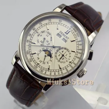 Debert 42mm Men's luxury mechanical watch White Dial Moon Phase Silver Case Automatic Date Day Multifunction Business Watch gift
Debert 42mm Men's luxury mechanical watch White Dial Moon Phase Silver Case Automatic Date Day Multifunction Business Watch gift
