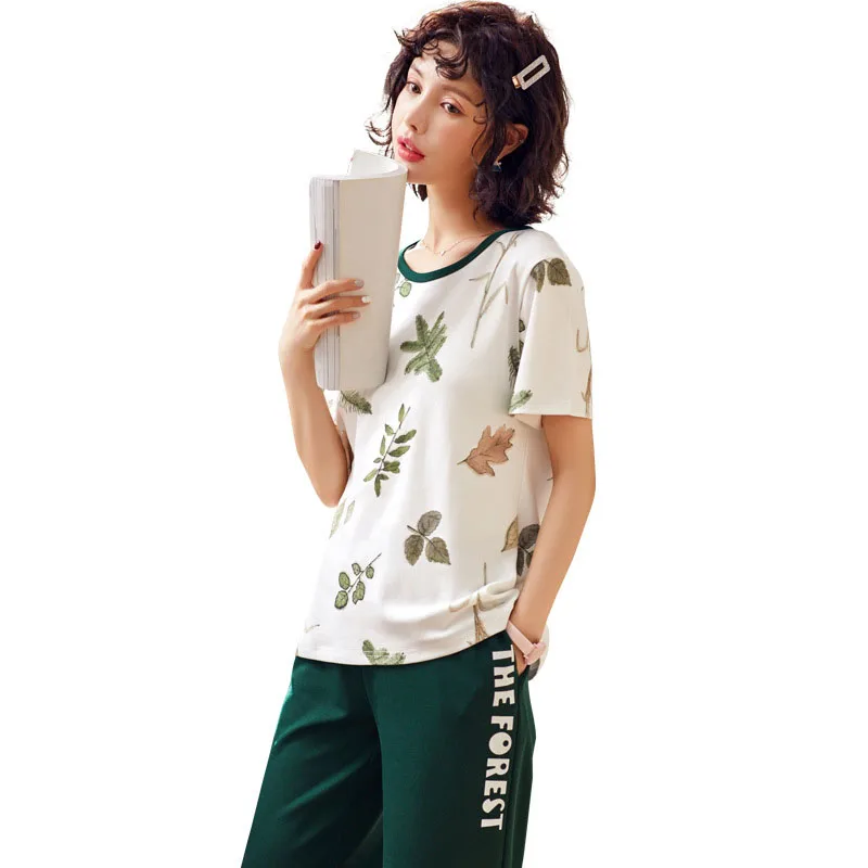 Summer 2019 pajamas women's cotton short-sleeved T-shirt +7 pants 2 piece set sleepwear lounge wear sports suit loose plus size
Summer 2019 pajamas women's cotton short-sleeved T-shirt +7 pants 2 piece set sleepwear lounge wear sports suit loose plus size