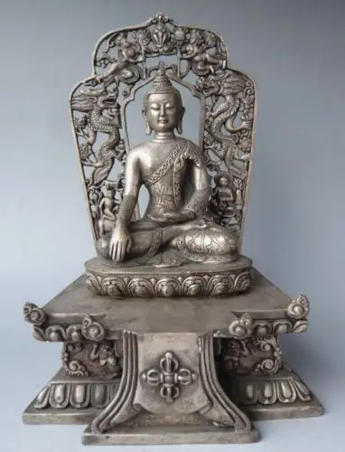9" Tibet Tibetan Silver Bronze Shakyamuni Buddha Shrine Statue Garden Decoration 100% real Brass Bronze
9" Tibet Tibetan Silver Bronze Shakyamuni Buddha Shrine Statue Garden Decoration 100% real Brass Bronze