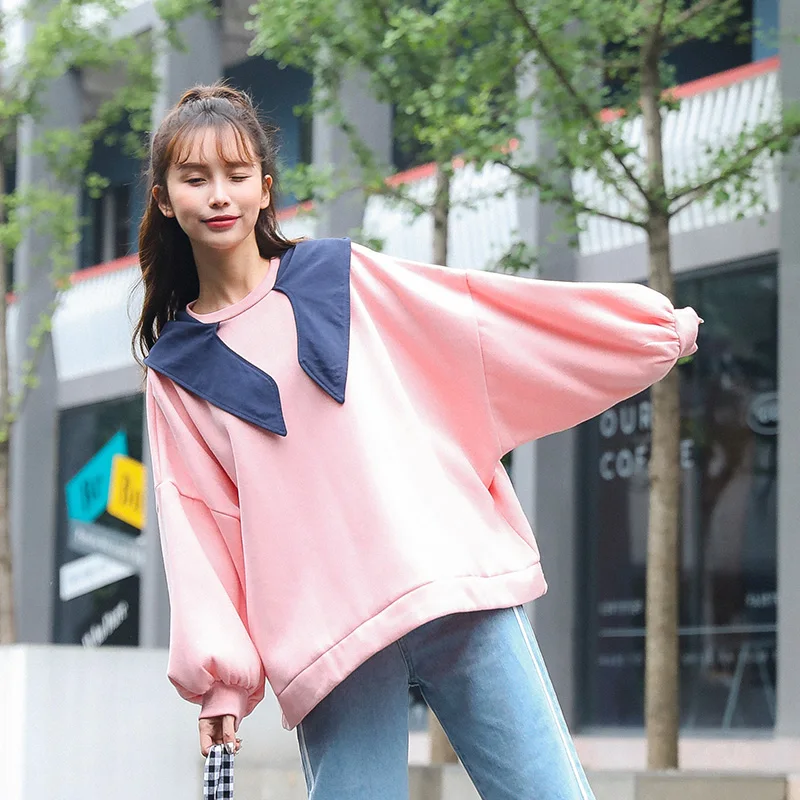 Фото Свободный Повседневный свитер с длинным рукавом женский корейский кавайный