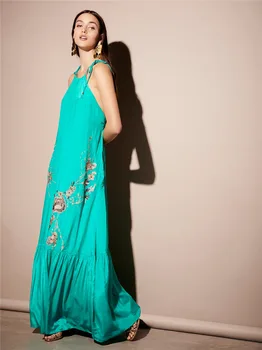 Sexy Summer Casual Boho Maxi Dress Women Beach Ruffles Floral Embordary Party Dress Smooth Croper Silk Yellow Strap Sundress 
Sexy Summer Casual Boho Maxi Dress Women Beach Ruffles Floral Embordary Party Dress Smooth Croper Silk Yellow Strap Sundress