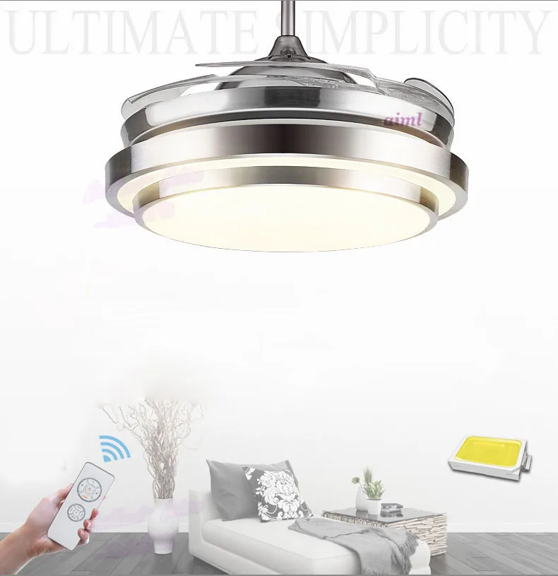 Modern LED invisible ceiling fan light remote control ceiling lamp 90cm 48W / fan 60W.
Modern LED invisible ceiling fan light remote control ceiling lamp 90cm 48W / fan 60W.