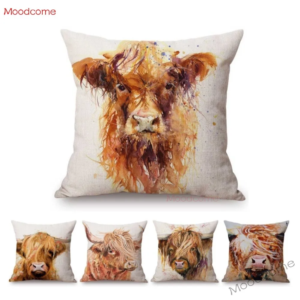 Nordic Highland Cow Long Hair Bull Watercolor Home Decorative Sofa Pillow Case Cotton Linen Yak Cattle Chair Seat Cushion Cover
Nordic Highland Cow Long Hair Bull Watercolor Home Decorative Sofa Pillow Case Cotton Linen Yak Cattle Chair Seat Cushion Cover