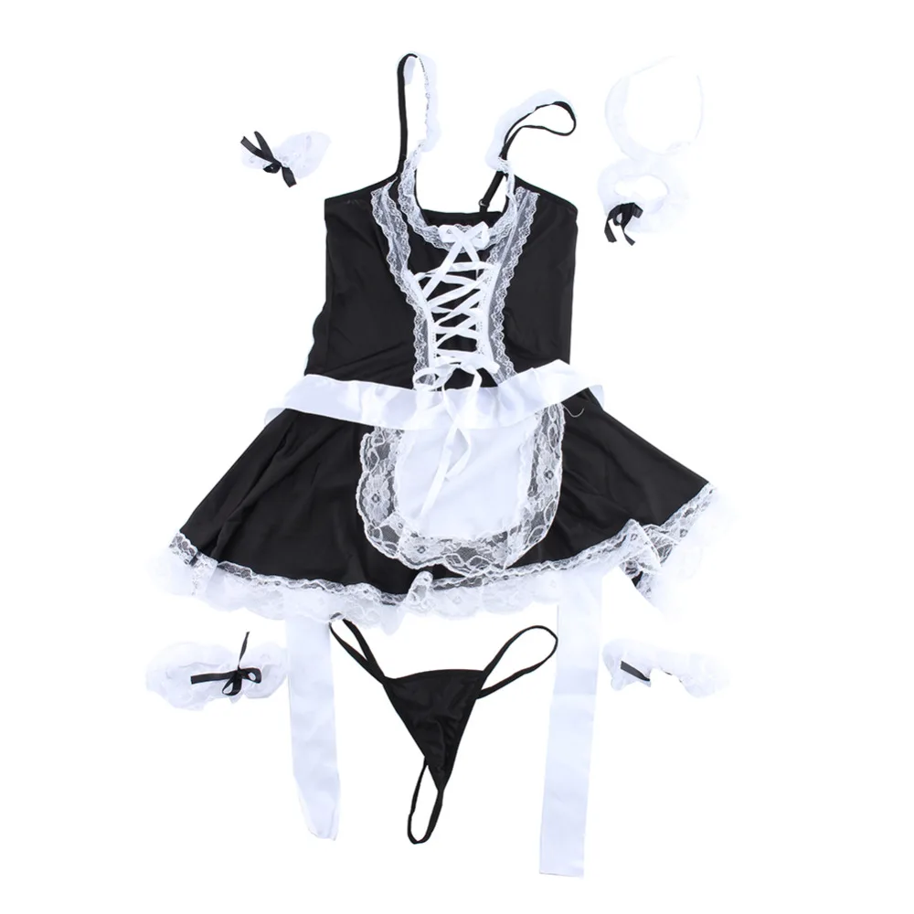 Lace-sexy-lingerie-hot-erotic-Cosplay-French-Maid-Uniform-Deep-V-neck-lingerie-Dress-Babydoll-Lenceria (2)