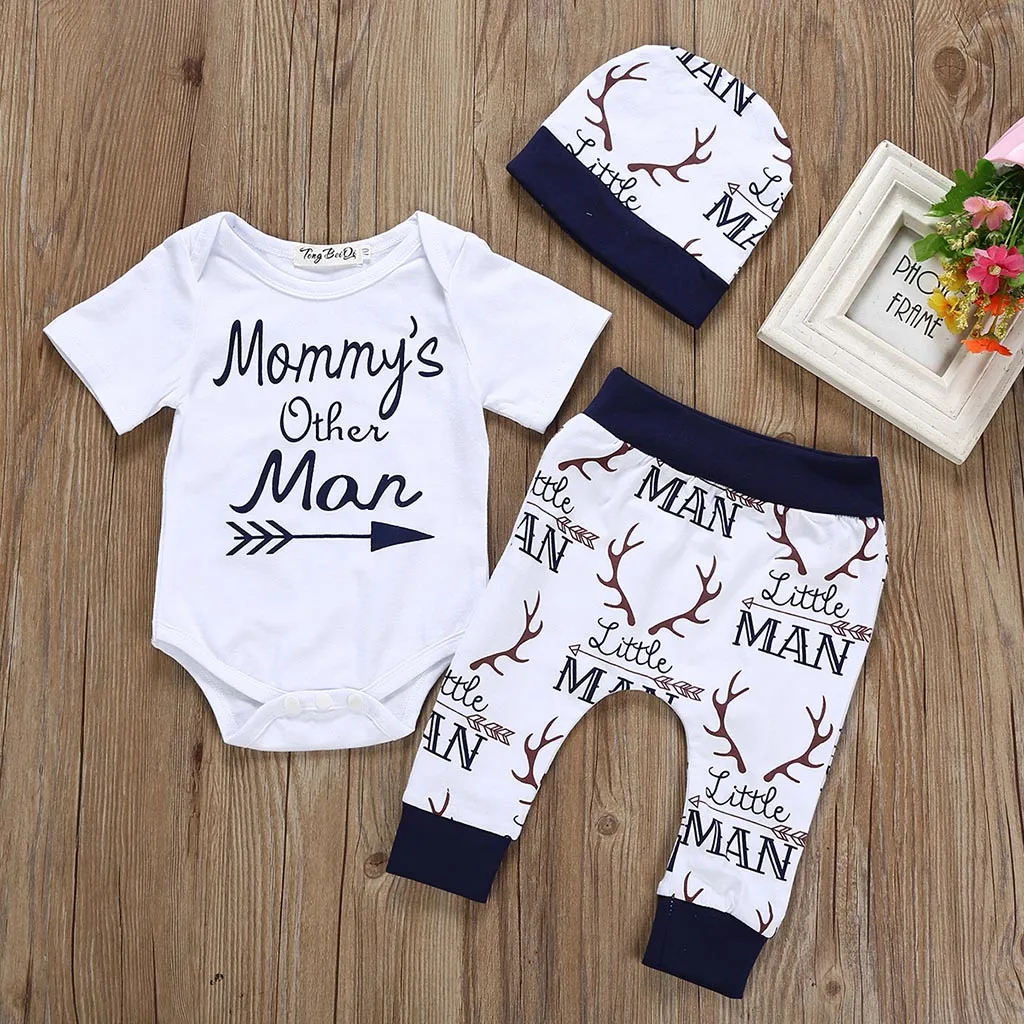 Newborn Clothes Kids Baby Boy Outfits Clothes Letter Print Romper Jumpsuit+Pants+Hat Kids Clothes Set Bebek Giyim
Newborn Clothes Kids Baby Boy Outfits Clothes Letter Print Romper Jumpsuit+Pants+Hat Kids Clothes Set Bebek Giyim