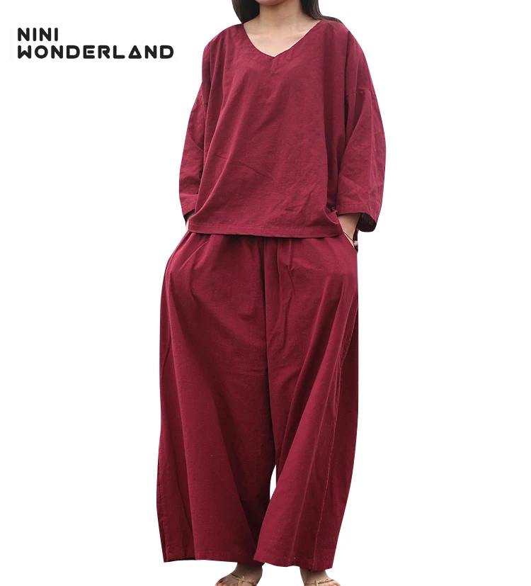 NINI WONDERLAND New 2019 spring summer solid V-neck cotton linen Tops sets women three quarter casual T-shirt clothes female
NINI WONDERLAND New 2019 spring summer solid V-neck cotton linen Tops sets women three quarter casual T-shirt clothes female