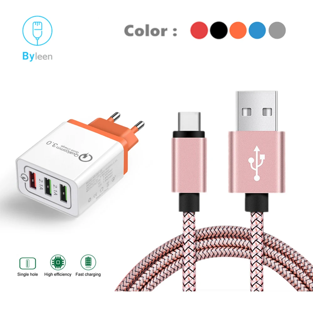 Orange 3USB QC 3.0 Fast Charger Wall Adapter & Rose Gold USB Type C 1m length Data Sync Charging Cable For Huawei Xiaomi Samsung
Orange 3USB QC 3.0 Fast Charger Wall Adapter & Rose Gold USB Type C 1m length Data Sync Charging Cable For Huawei Xiaomi Samsung