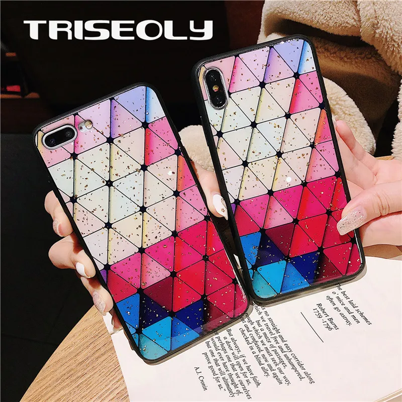 

TRISEOLY Gold Foil Colored Triangle TPU Phone Case For OPPO A57 A59 A39 A37 A79 A83 A3 A5 A7 F9 R9 R11S Plus R15 R17 Pro Cover