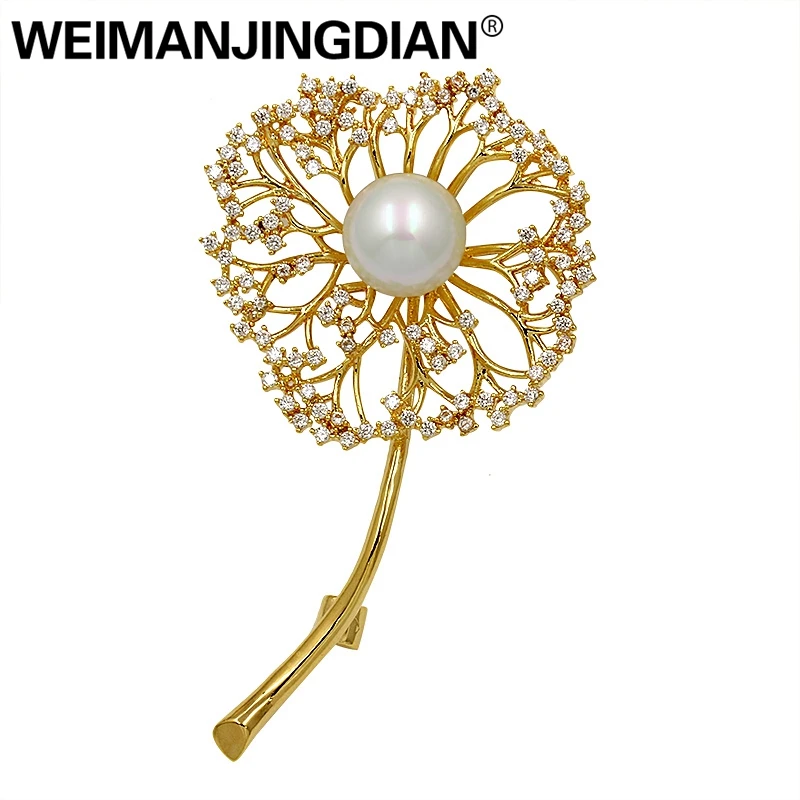 

WEIMANJINGDIAN Brand Sparkling Cubic Zirconia Dandelion Flower CZ Zircon Brooch Pins for Women in Silver or Gold Colors