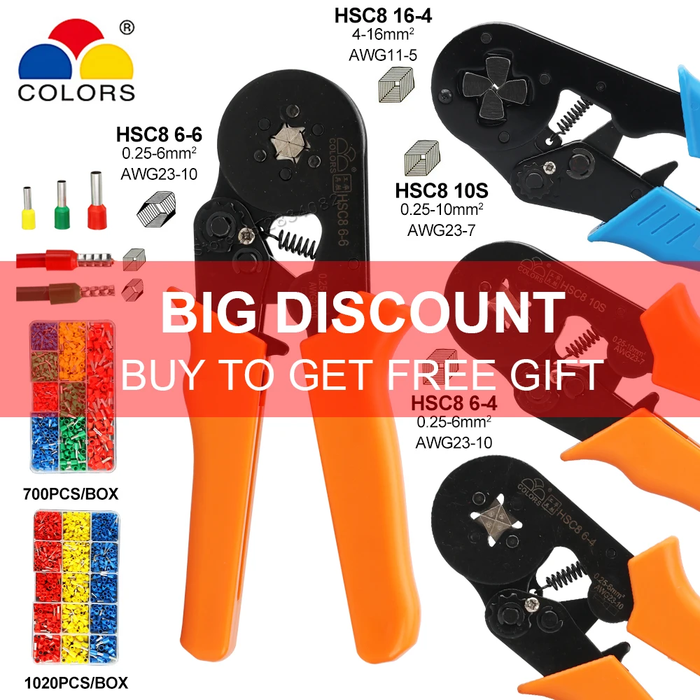 Crimping tools Tube Terminal electrical Crimp Pliers Stripping Plier Terminal Box HSC8 Square Hexagon Clamp Tool Sets
Crimping tools Tube Terminal electrical Crimp Pliers Stripping Plier Terminal Box HSC8 Square Hexagon Clamp Tool Sets