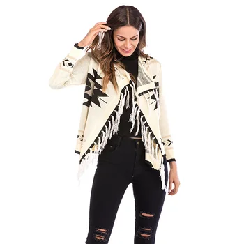 Best selling women's autumn new geometric pattern tassel shawl coat color matching long sleeve knitted cardigan
Best selling women's autumn new geometric pattern tassel shawl coat color matching long sleeve knitted cardigan