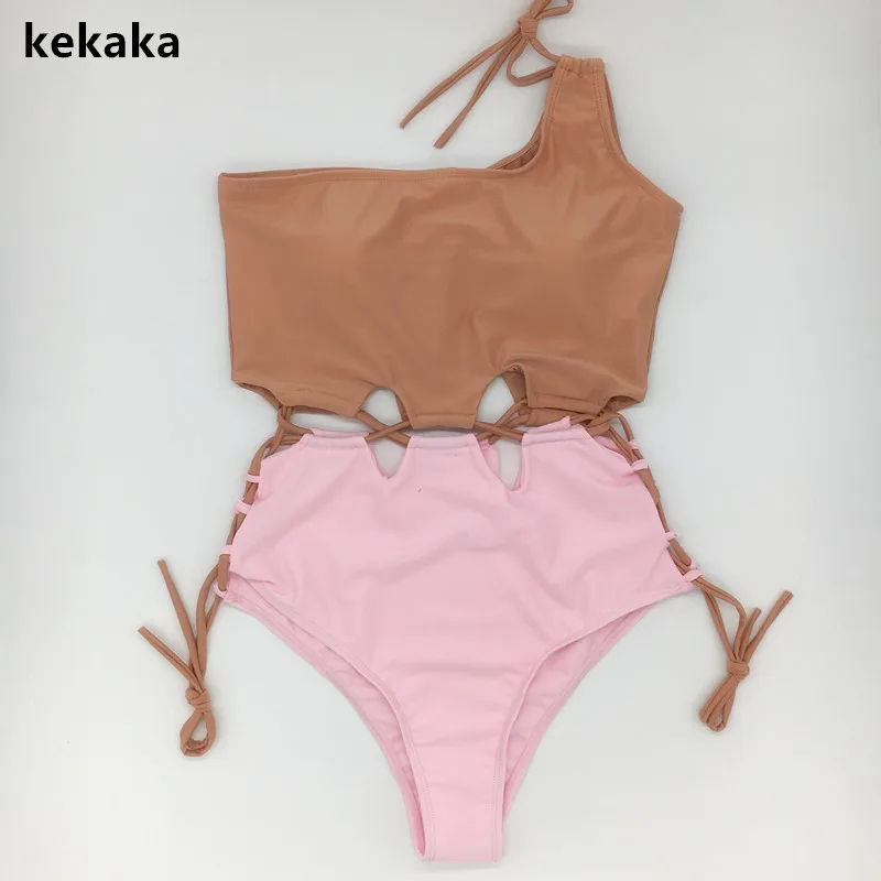 KEKAKA Sexy Khaki Pink Patchwork One Shoulder One Piece Swimsuit Women 2018 Cut Out Swimwear Lace Up Bodysuit Beach Bathing Suit
KEKAKA Sexy Khaki Pink Patchwork One Shoulder One Piece Swimsuit Women 2018 Cut Out Swimwear Lace Up Bodysuit Beach Bathing Suit