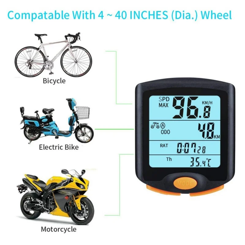 Bike Computer Bicycle Speedometer Cycling Odometer Speeding Alert Stopwatch Waterproof 4 Line Display With Backlight
Bike Computer Bicycle Speedometer Cycling Odometer Speeding Alert Stopwatch Waterproof 4 Line Display With Backlight