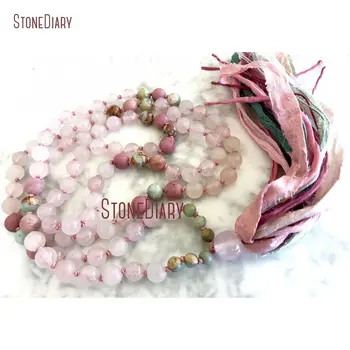 108 Mix Stone Rose Quartzs Rhodonite African Opal Heart Chakra Sari Tassel Mala Beads Love Healing Mala Necklace NM11105
108 Mix Stone Rose Quartzs Rhodonite African Opal Heart Chakra Sari Tassel Mala Beads Love Healing Mala Necklace NM11105