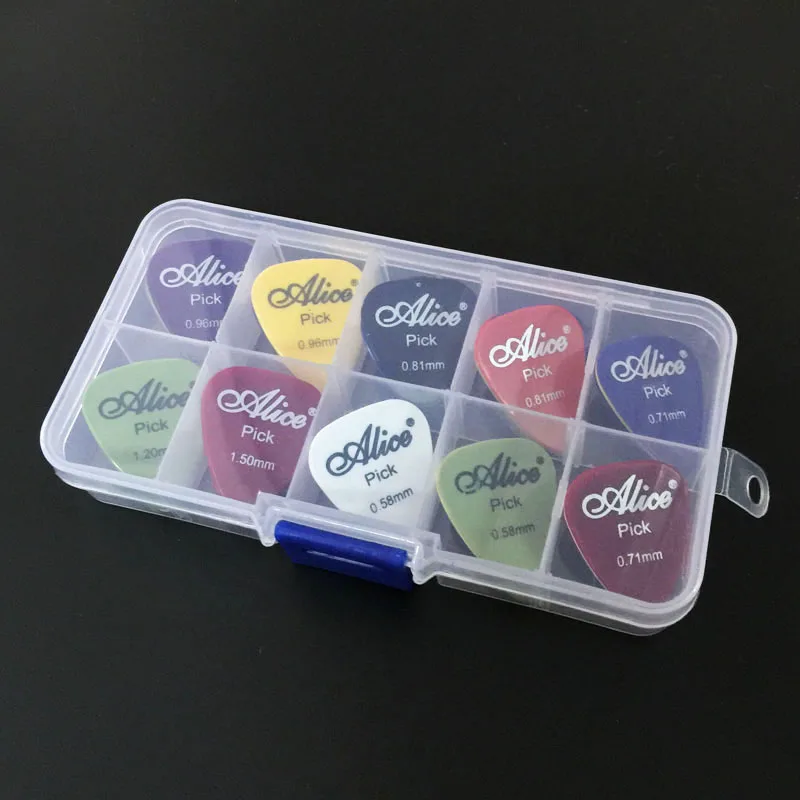 Image 40 Plastic Guitar Picks + 1 Clear Plastic Storage Box, plectrum thickness mix 0.46 1.5mm, adjustable grids