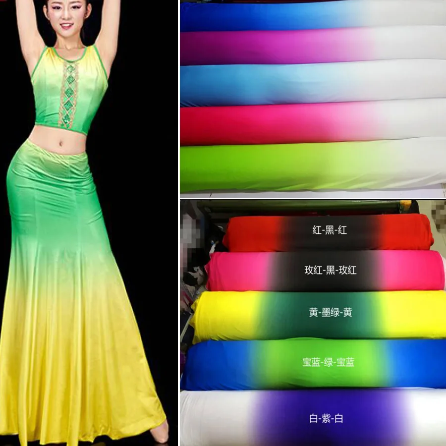 

ombre spandex Lycra 4 way stretchy fabric gradient Dropping Lycra Glossy Cosplay Dancing Dress Latin Clothing