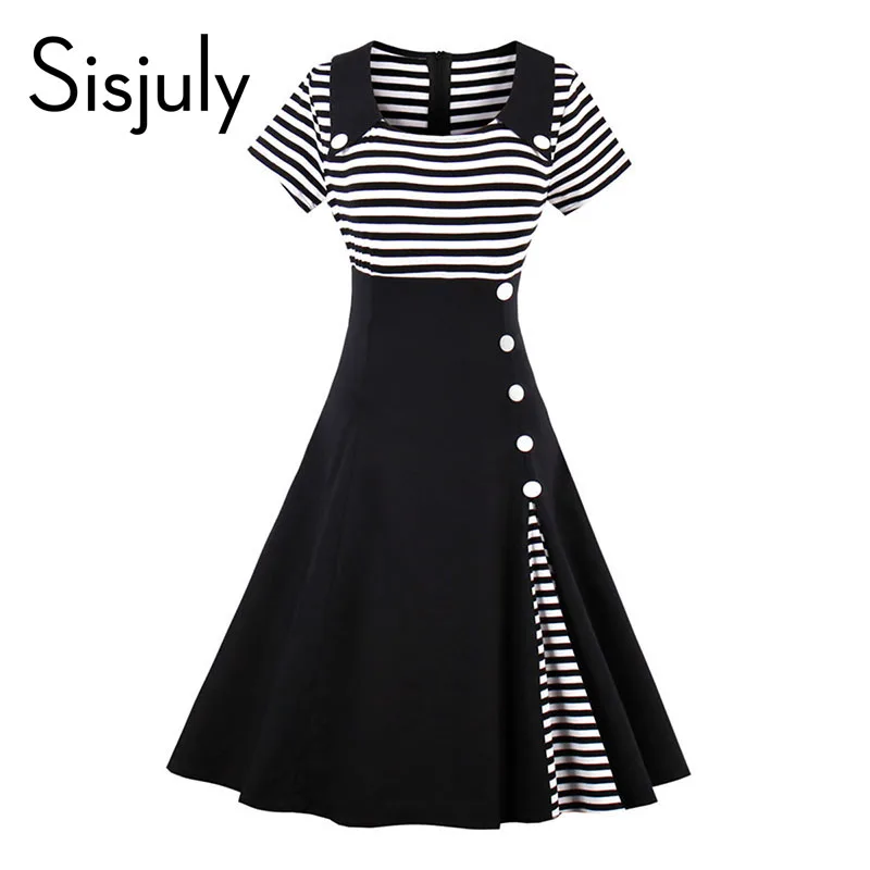 Sisjuly vintage dress autumn black white striped patchwork short sleeve botton decoration 1950s dress 2019 women vintage dress
Sisjuly vintage dress autumn black white striped patchwork short sleeve botton decoration 1950s dress 2019 women vintage dress